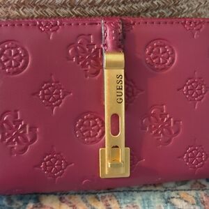 GUESS Embossed Logo Pink Wallet with Gold Hardware